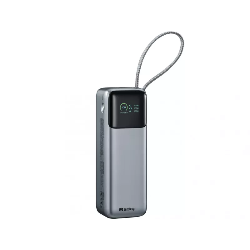 Akupank SANDBERG All-in1 Powerbank 27000 PD 240W — 27000 mAh LiPo, 240 W väljund, 1× USB-A, 1× USB-C, 3,6 V — must/hall