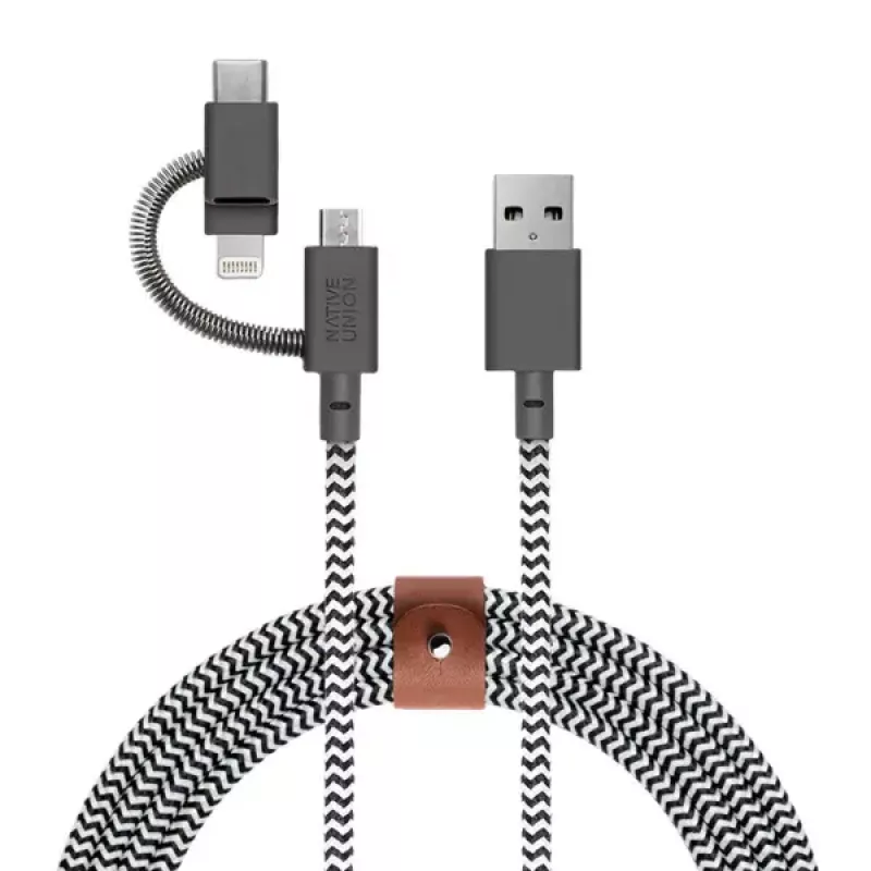 USB 2.0 andmekaabel Native Union BELT-ULC-ZEB-NP 2 m USB A to USB‑C / Micro‑USB B / Lightning Must Valge