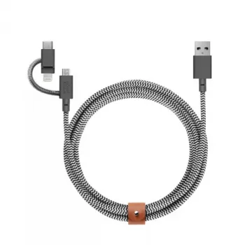 USB 2.0 andmekaabel Native Union BELT-ULC-ZEB-NP 2 m USB A to USB‑C / Micro‑USB B / Lightning Must Valge