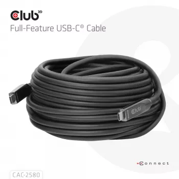 CLUB3D 15M Full-Feature USB-C® kaabel / 49,21 jalga 8K60Hz 10Gbps 60W