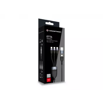 Conceptronic ETTA06B15C 3-ühes 100W kiirlaadimisandmekaabel 1,5M, kolmekordne USB-C, USB 2.0, E-Mark
