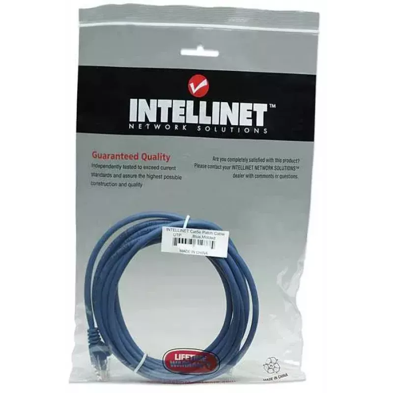Intellineti võrguparanduskaabel, Cat5e, 1 m, sinine, CCA, U/UTP, PVC, RJ45, kullatud kontaktid, takerdumisvastane, kaitsemuhv, eluaegne garantii