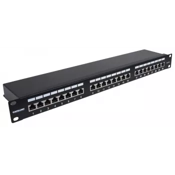 Intellinet Patch Panel, Cat6a, FTP, 24-Port, 1U, Shielded, 90° Top-Entry Punch Down Blocks, Must