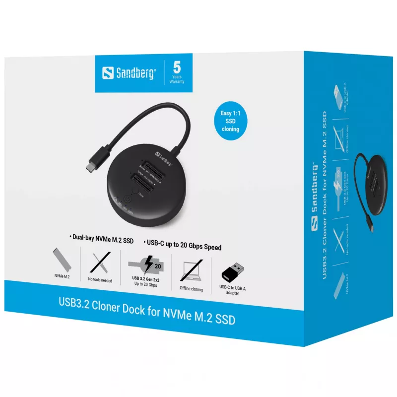 Sandberg USB3.2 Cloner Dock for NVMe M.2 SSD, must, 20 Gbit/s