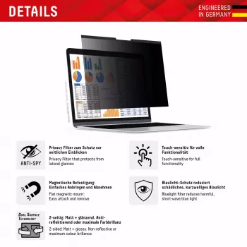 Displex PRIVACY SAFE magnetiline kahesuunaline privaatsusfilter MacBook Pro 14,2-tollisele ekraanile tolmu- ja kriimustuskindel