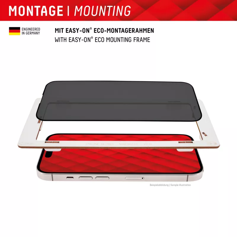 Displex Privaatsuskaitseklaas (10H) Apple iPhone 15/15 Pro jaoks, EASY-ON® Eco paigaldusraam, privaatsusfilter