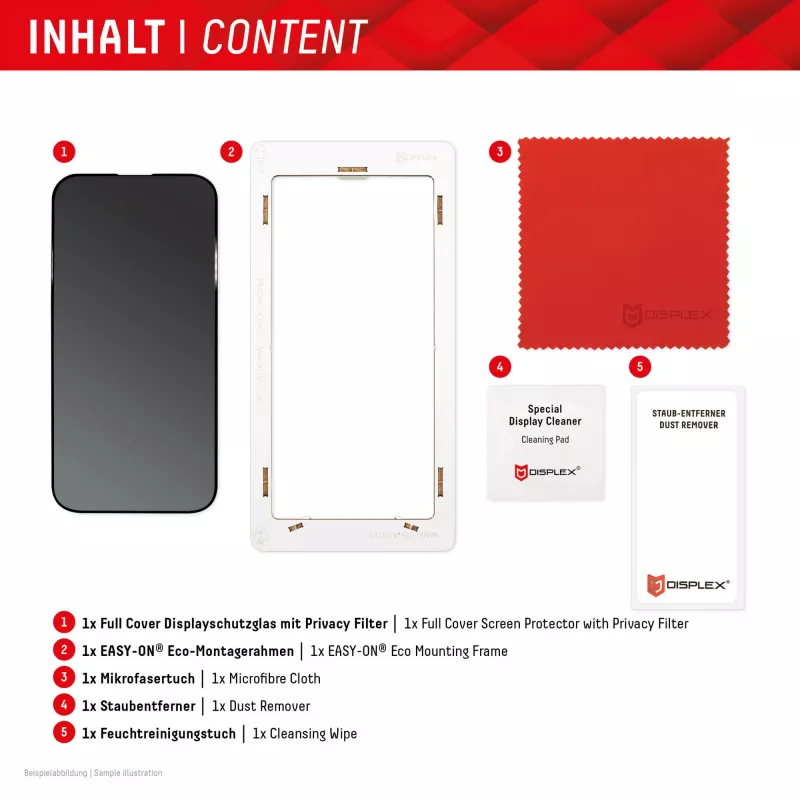 Displex Privaatsuskaitseklaas (10H) Apple iPhone 15/15 Pro jaoks, EASY-ON® Eco paigaldusraam, privaatsusfilter