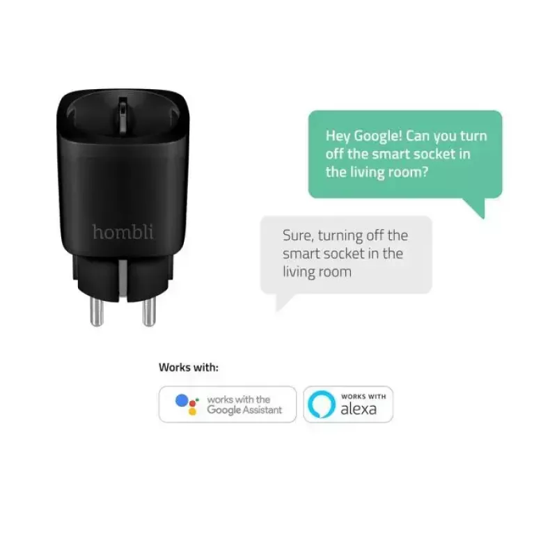 Nutipistik Avanca International BV Hombli Smart Socket EU Must — Wi‑Fi, 220–250V, 3,68kW, siseruumidesse, plastik