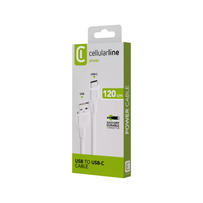 Toitekaabel Cellularline 120cm USB-C USB A Isane Valge