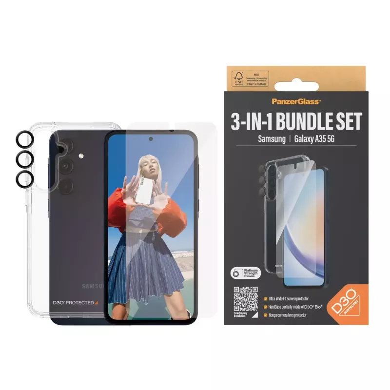 PanzerGlass® 3-in-1 kaitsepakett Samsung Galaxy A35 5G | Ultra-Wide Fit koos EasyAligneriga