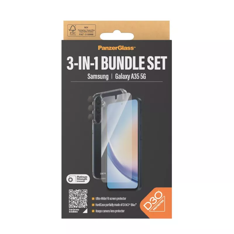 PanzerGlass® 3-in-1 kaitsepakett Samsung Galaxy A35 5G | Ultra-Wide Fit koos EasyAligneriga