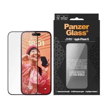 PanzerGlass Ceramic Protection iPhone 15 jaoks – ülilai sobivus, kriimustus- ja põrutuskindel