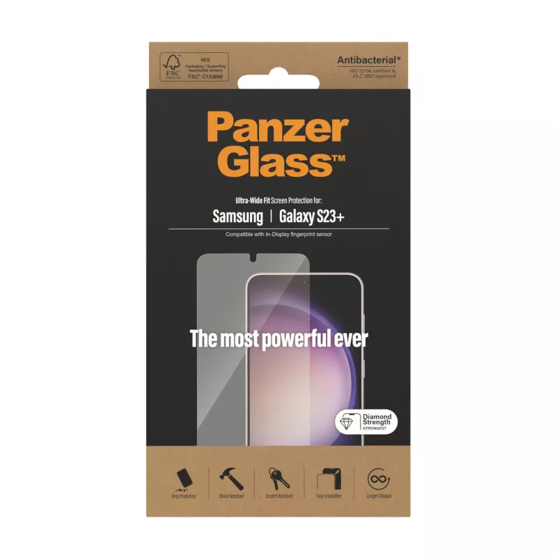 Ekraanikaitse PanzerGlass Samsung Galaxy S23 Plus Ultra-Wide Fit kriimustus- ja löögikindel