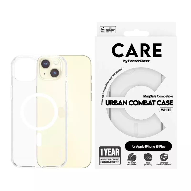 PanzerGlass CARE™ by ® Urban Combat Case läbipaistev valge MagSafe iPhone 15 Plus