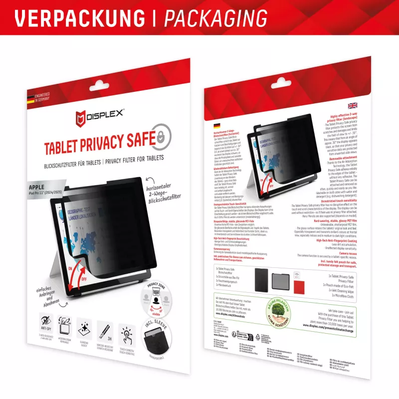 Displex TABLET PRIVACY SAFE eemaldatav kahesuunaline privaatsusfilter iPad Pro 11'' (2025/2024) jaoks