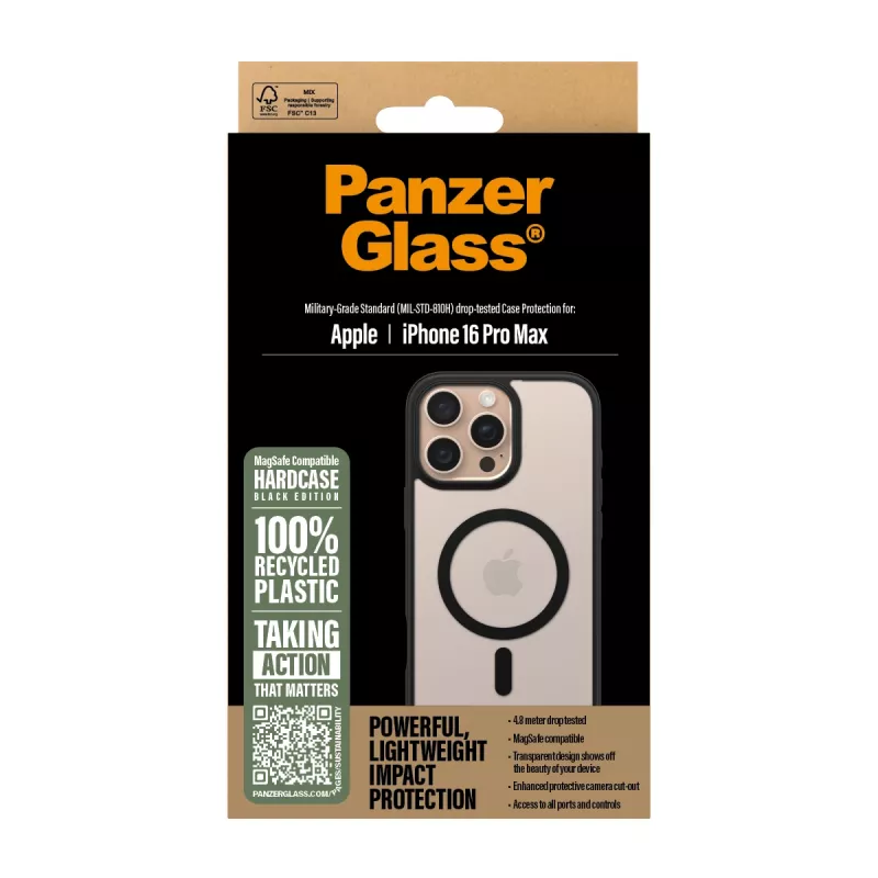 PanzerGlass ® HardCase läbipaistev musta MagSafe'i ja raamiga iPhone 16 Pro Max