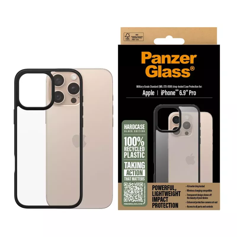 PanzerGlass ® HardCase läbipaistev musta raamiga iPhone 16 Pro Max
