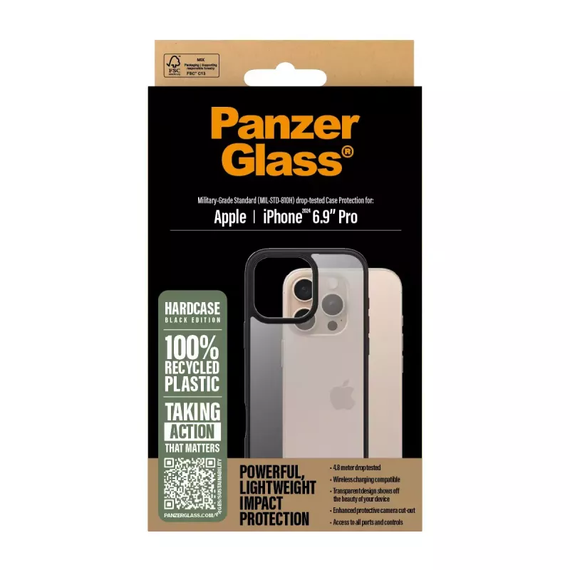 PanzerGlass ® HardCase läbipaistev musta raamiga iPhone 16 Pro Max