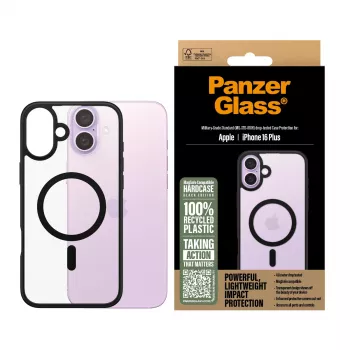 PanzerGlass ® HardCase läbipaistev musta MagSafe’i ja raamiga iPhone 16 Plus