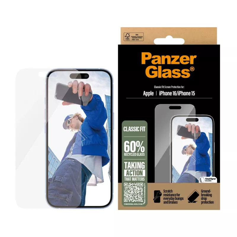 PanzerGlass® ekraanikaitse iPhone 16 | 15 | Classic Fit