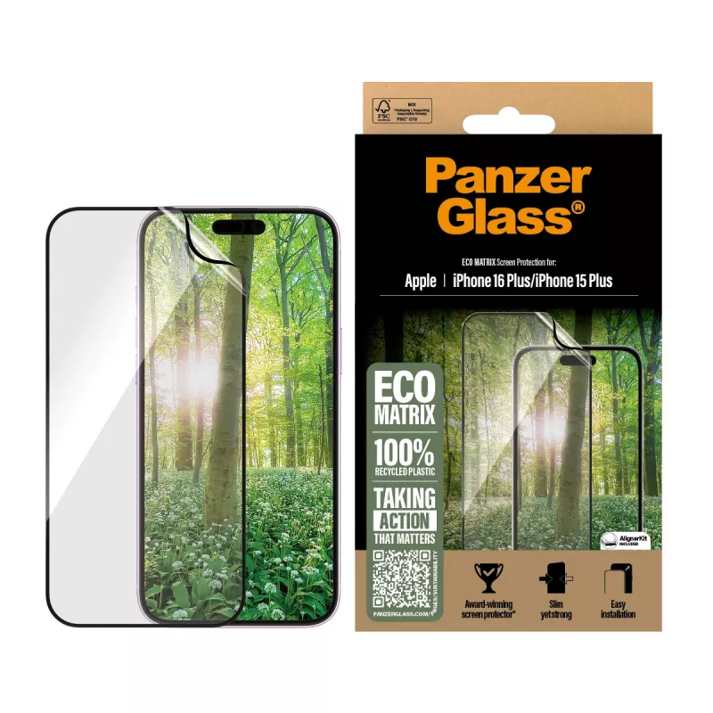 PanzerGlass ® ECO MATRIX ekraanikaitse iPhone 16 Plus | 15 Plus | ülilai istuvus