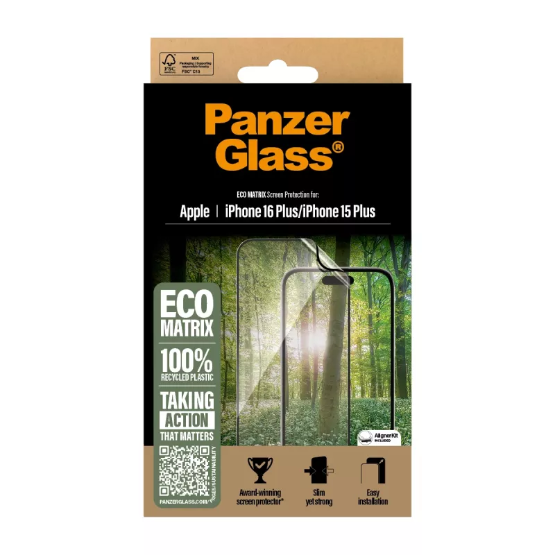 PanzerGlass ® ECO MATRIX ekraanikaitse iPhone 16 Plus | 15 Plus | ülilai istuvus