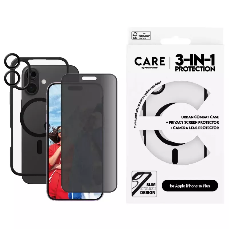 PanzerGlass ® | CARE by ® Flagship 3-in-1 privaatsuskomplekt iPhone 16 Plus
