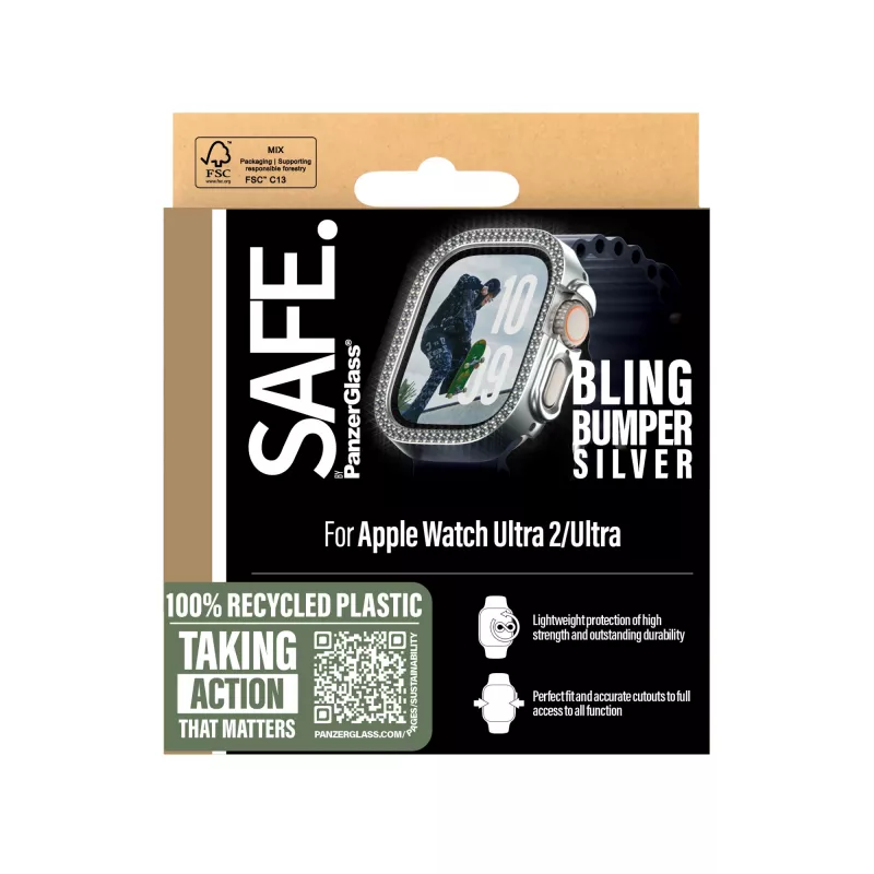 PanzerGlass SAFE. by ® Bling Bumper Silver Apple Watch Ultra 3 | Ultra 2 | Ultra | 49 mm