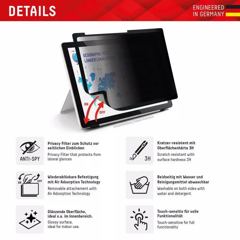 Displex TABLET PRIVACY SAFE eemaldatav kahesuunaline privaatsusfilter iPad Pro 13 tolli/Air 13 tolli (2024/2025) jaoks