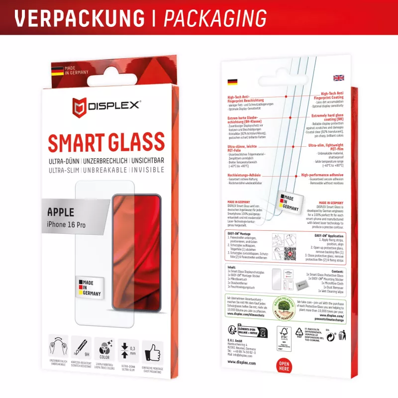 Displex Smart Glass (9H) Apple iPhone 16 Pro jaoks, paigalduskleebis, purunematu