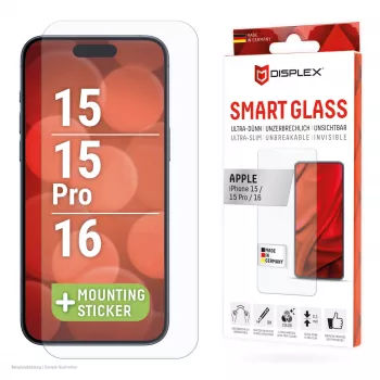 Displex Smart Glass (9H) Apple iPhone 15/15 Pro/16 jaoks, paigalduskleebised, purunematu