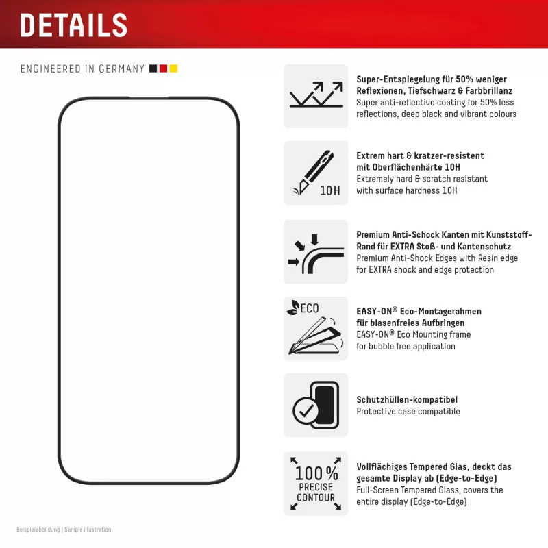 Displex Premium Anti-Reflex ekraanikaitse (peegeldusvastane täiskate, 10H) Apple iPhone 16 Pro Max jaoks, Eco paigaldusraam, täiskate