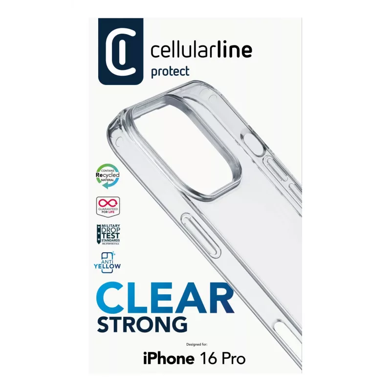 Cellularline Clear Strong - iPhone 16 Pro kõva ümbris kummist äärtega