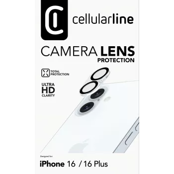 Cellularline kaameraobjektiivi kaitse - iPhone 16 läbipaistev kriimustus- ja põrutuskindel kaitse