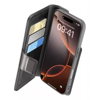 Cellularline Book Agenda - iPhone 16 Pro nahkefektiga raamatümbris magnetilise sulguriga