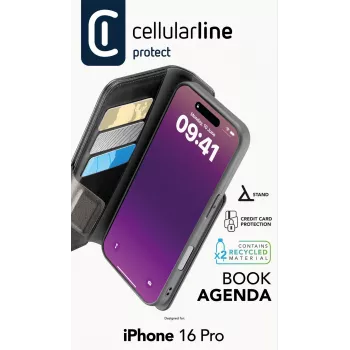Cellularline Book Agenda - iPhone 16 Pro nahkefektiga raamatümbris magnetilise sulguriga