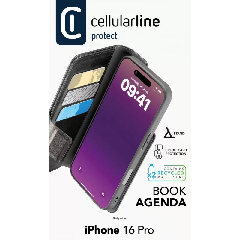 Cellularline Book Agenda - iPhone 16 Pro nahkefektiga raamatümbris magnetilise sulguriga