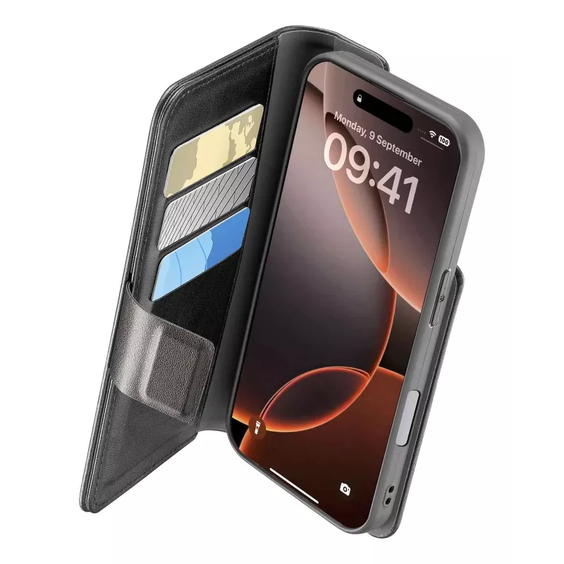 Cellularline Book Agenda - iPhone 16 Pro nahkefektiga raamatümbris magnetilise sulguriga