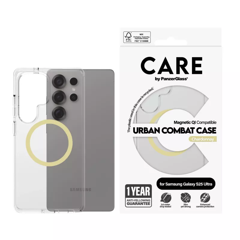 PanzerGlass CARE™ by ® Urban Combat Case Transparent w. Chardonnay Qi Compatible Samsung Galaxy S25 Ultra