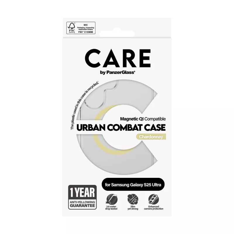 PanzerGlass CARE™ by ® Urban Combat Case Transparent w. Chardonnay Qi Compatible Samsung Galaxy S25 Ultra