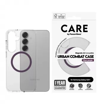 PanzerGlass CARE Urban Combat läbipaistev kaitseümbris Plum Purple Qi Samsung Galaxy S25+