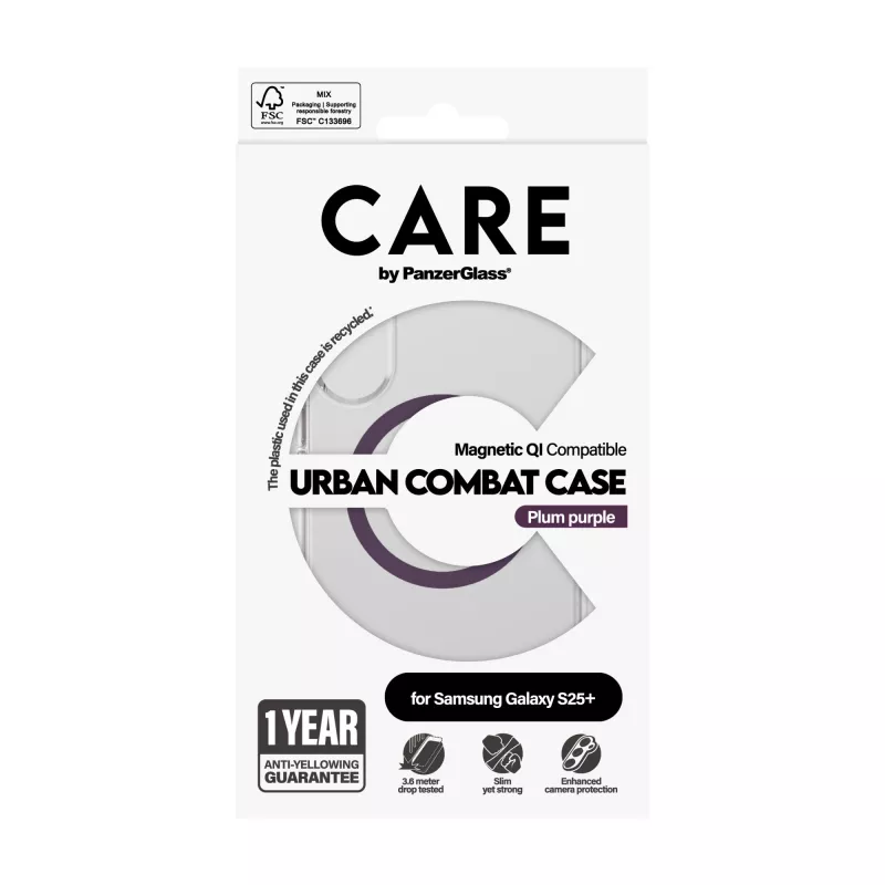 PanzerGlass CARE Urban Combat läbipaistev kaitseümbris Plum Purple Qi Samsung Galaxy S25+