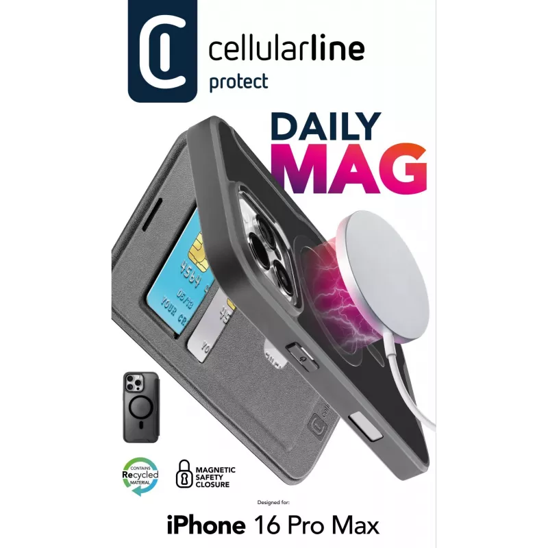 Cellularline Daily Mag - iPhone 16 Pro Max kaantevutlar poolläbipaistva kõva tagaküljega, ühildub Magsafe® ökosüsteemiga