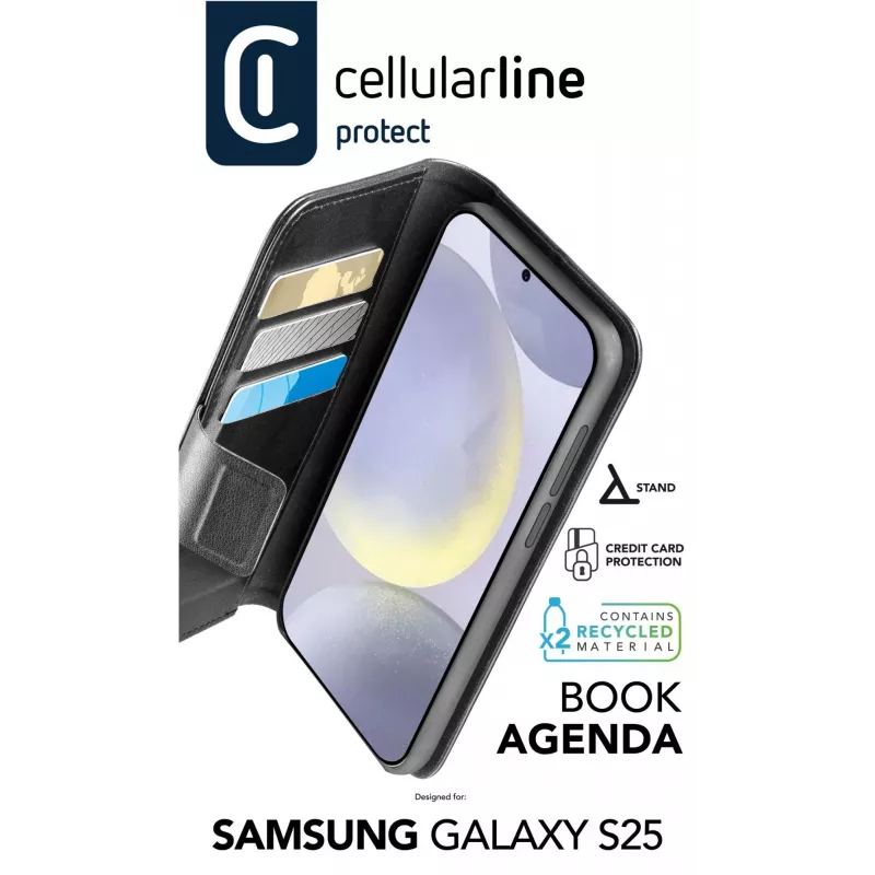 Folio Case Cellularline Galaxy S25 16.1cm Must 3 kaarditaskut