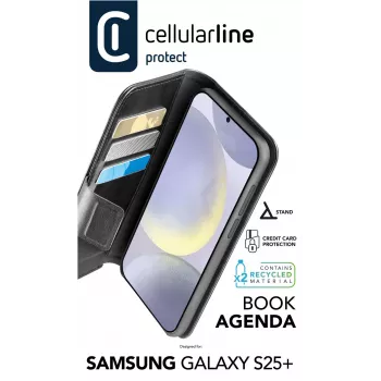 Cellularline Book Agenda - Galaxy S25+ nahkefektiga raamatustiilis kaitseümbris magnetilise sulguriga