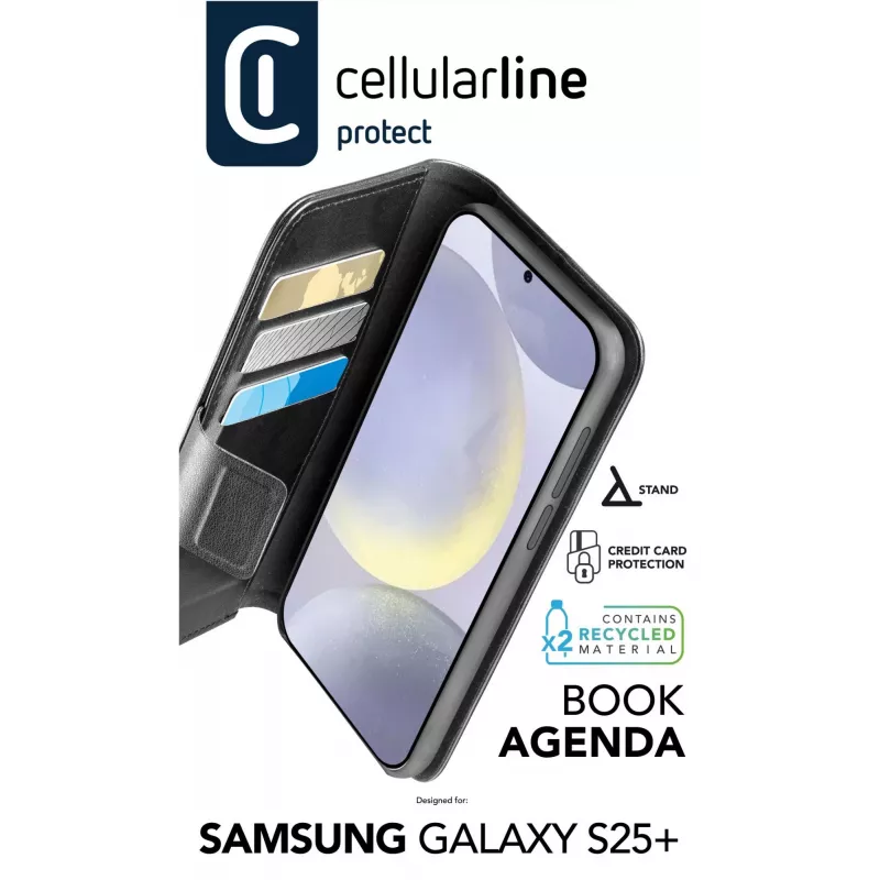 Cellularline Book Agenda - Galaxy S25+ nahkefektiga raamatustiilis kaitseümbris magnetilise sulguriga
