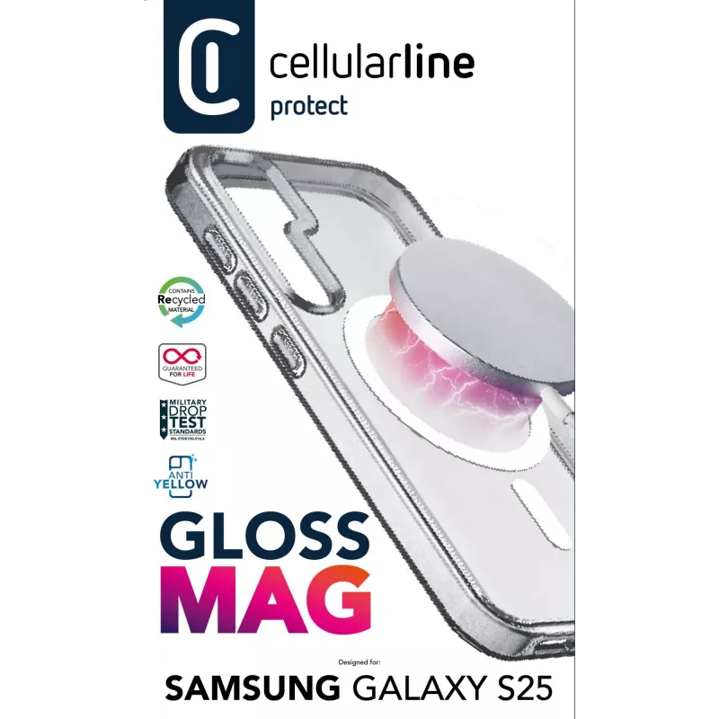 Cellularline Gloss Mag - Galaxy S25 magnetiline ümbris laadimiseks ja MagSafe laadija külge kinnitamiseks