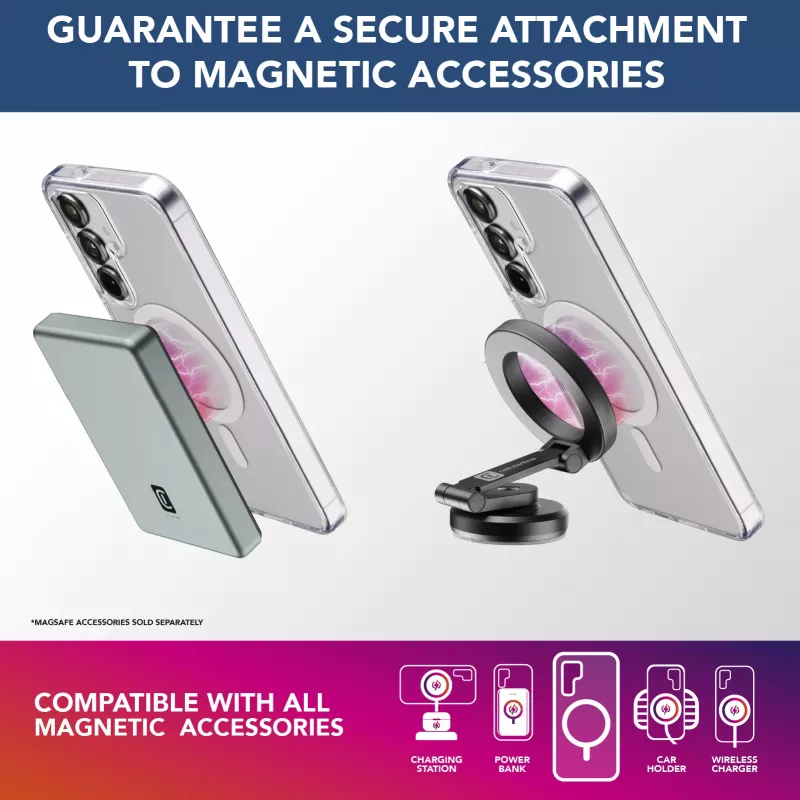 Cellularline Gloss Mag - Galaxy S25 magnetiline ümbris laadimiseks ja MagSafe laadija külge kinnitamiseks