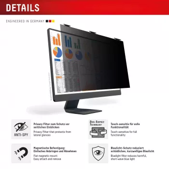 Displex PRIVACY SAFE eemaldatav 2-suunaline privaatsusfilter lauaarvuti monitorile 27 inch (16:10)