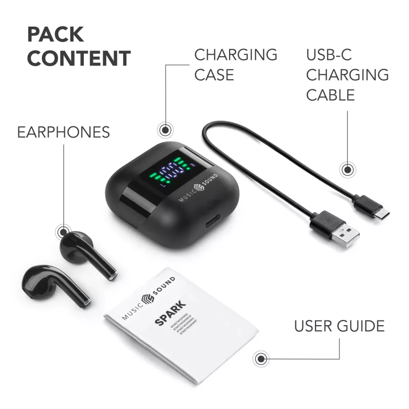 Music Sound SPARK Auricolare TWS koos LED-ekraaniga